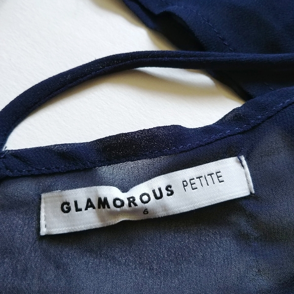 Size 6 (small) Dark Blue Sheer Tie Up Crop Top - Picture 3 of 3